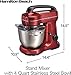 Hamilton Beach Electric Stand Mixer, 4 Quarts, Dough Hook, Flat Beater Attachments, Splash Guard, 7 Speeds with Whisk, Easy-Carry Top Handle, Red
