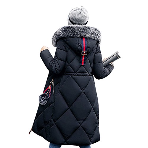 Women Winter Long Coats Jackets Parkas with Faux Fur Hood Plus Size Black XXL