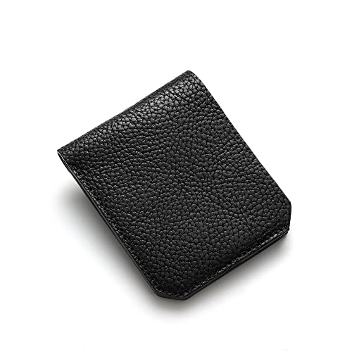 IJUN Handmade Vintage Small Bifold Wallet for Men - Full Grain Oil Vegetable Tanned Cowhide Leather (Black)