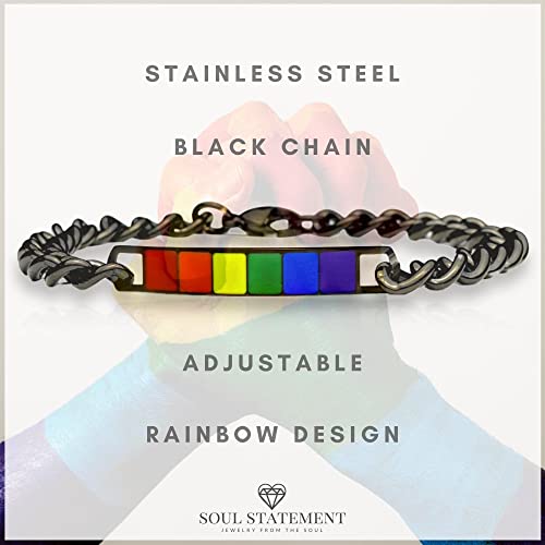 LGBTQ Accessories Quality Rainbow Bracelet Black Stainless Steel Sturdy ID Charm, Gay Pride Bracelets, LGBT Gifts3