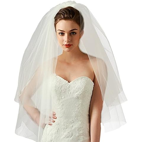 Zinsale 2-Schicht Elfenbein Satin Rand Hochzeit Brautschleier Cover