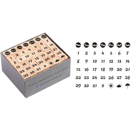 Longxinye 日付 スタンプセット 数字 スタンプ 42個セット 日付印 曜日 可愛い スタンプ 数字ハンコ 印鑑 手帳 デコスタンプ スクラップブック Diy クラフト用 (カレンダー)