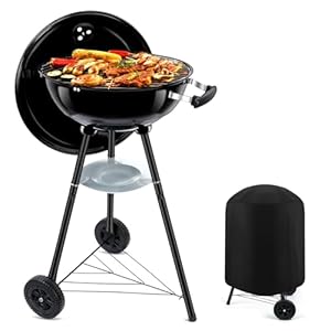 18 Inch Kettle Charcoal Grill, Leonyo Portable Charcoal Grill for Outdoor, Round BBQ Grills with Grill Cover for Patio Backyard, Camping, Tabletop Grill, Porcelain-Enameled Lid & Fire Bowl