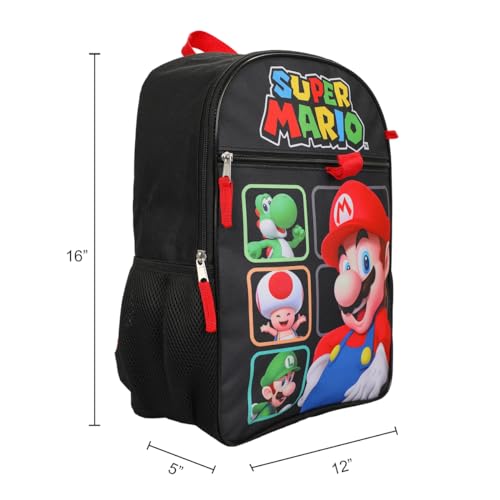 BIOWORLD Unisex Super Mario Bros Character Grid 5- Piece Backpack Set (Little Kid/Big Kid), Yellow, One size