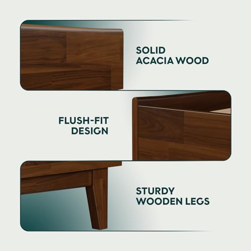 Image of Bme Catherine Queen Platform Bed Frame, Modern Bed Frame Without Headboard, Wooden Low Profile Bed Frame, Acacia Wood Platform Bed Frame, No Box Spring Needed, Supports up to 800lbs - Dark Chocolate