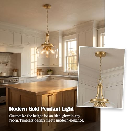 TEENYO Modern 3-Light Gold Pendant Light with Clear Glass Shade by TEENYO - Used condition - Image 2