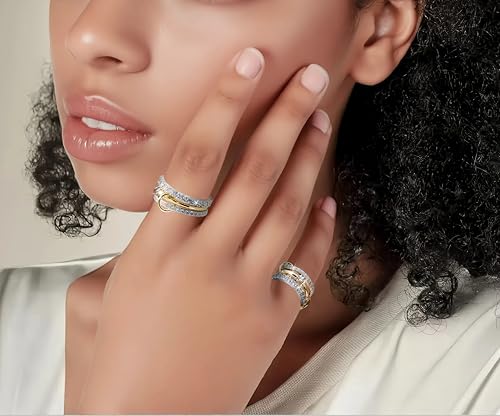Lamdo Gold Stackable Rings for Women Non-Tarnish,Personal Elegant Dainty 18k Gold Plated CZ Cubic Zirconia Rings,Silver Gold Knuckle Multi-Link Connected Rings Set for Wedding Gift and Mother's Day3