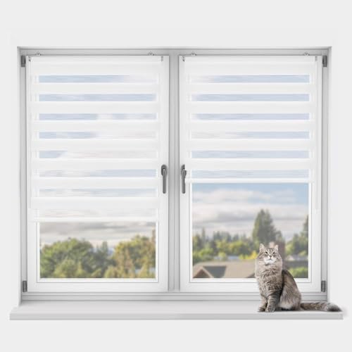 OUBO Doppelrollo Klemmfix, Rollos für Fenster ohne Bohren & mit Bohren (Weiß, 110cm x 130cm), Duo Rollo Klemmrollo Fensterrollo Easyfix, lichtdurchlässig und verdunkelnd.