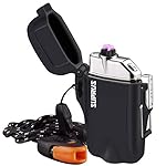 SUPRUS Waterproof 3 Modes of Flashlight Windproof Lighter Dual Arc Electric Rechargeable Dual Arc Plasma Lighters with Survival Emergency Whistle and Lanyard