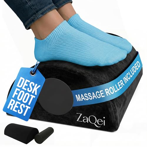 Zaqei Foot Rest Under Desk Ergonomic Velvet Footstool with Massage Roller Improves Posture Relieves Plantar Fasciitis Reduces Fatigue for Office Home Gaming Adjustable Non Slip Washable Cover