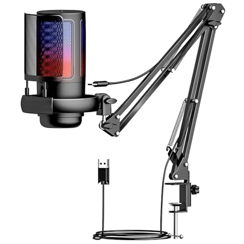 Microfono Gamer, Microfone Condensador com Mudo Rápido, Podcast C...