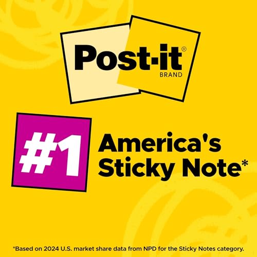 Image of Post-it Notes, Super Sticky Pad, 3 Inches x 3 Inches, Canary Yellow, 65 Sheets per Pad, Six Pads per Pack (654-6SSCY)