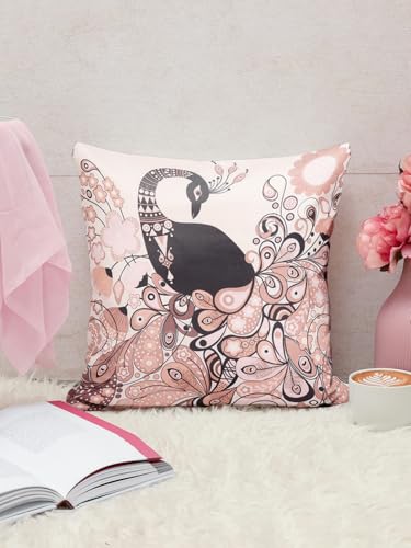 Image of ROMEE Peacock Beige Printed Jute Cushion /Pillow Covers for Sofa Pack of 5 (16 X 16 Inches)