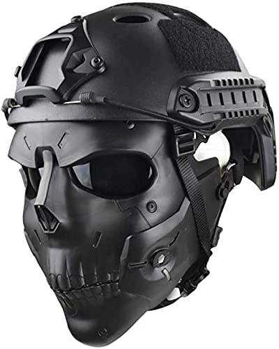 Casco Fast Base Jump Casco MH Airsoft, protezione tattica integrale, maschera regolabile con obiettivo PC, adatto per attività all'aperto come caccia softair, giochi CS, giochi di ruolo, ecc.