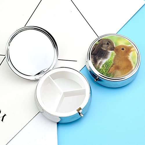 Metal Pill Box, 3 Compartment Pill Case, Round Small Pill Holder For Travel - Rabbit #TOP5
