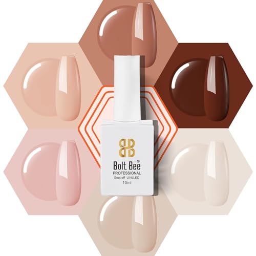 Image of DUDUSTRONG Bolt Bee Gel Glossy Finish Nail Polish Kit Gel Nail Polish Set - 6 Colors Fall Winter Nude Coffee Brown Gray Gel Polish Neutral Dark Brown (A1 C Nude Brown (124+62+1+2+134+127)), 90 Ml