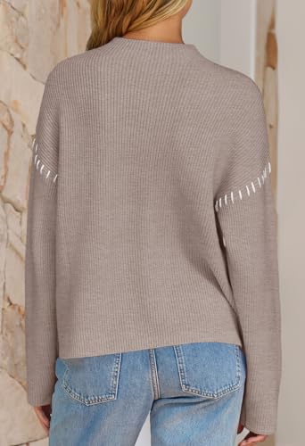 Merokeety CASUAL LONG SLEEVE PULLOVER SWEATER Women'S Mock Neck Long Sleeve Pullover Sweater Fall Casual Soft Ribbed Knit Jumper Tops thumb #3