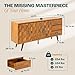 Bme Sideboard Georgina Solid Wood 2 Doors & 3 Drawers, 61'' Mid Century Modern Cabinet with Geometric Pattern for Kitchen, Dining, Living Room, Teak Brown