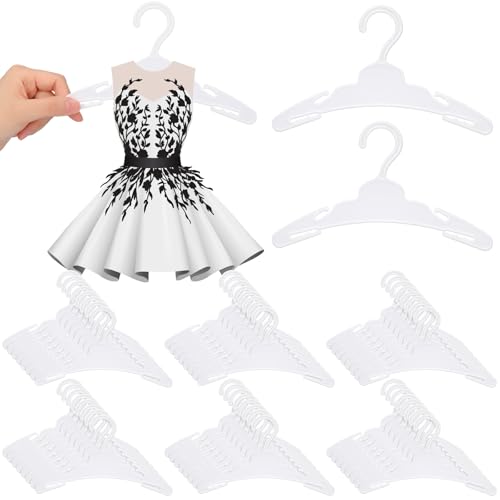 Soulchen 50 Pcs Doll Clothes Hangers for 18 Inch Dolls, White Plastic Clothes Hangers with Non-Slip Clips, Space-Saving Wardrobe Accessories for Gown Dress Outfit
