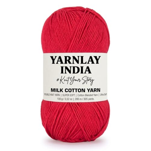 Image of Yarnlay 3 Ply Soft Milk Cotton Yarn for Crochet Knitting, Amigurumi, Punch Needle .DIY Crafts, Summer Wear,Flowers Toys & Cushion Covers 100g (250m) (Shade 3: Classic Red)