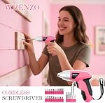 Drill Set,Cordless Drill,Small Tool Kit,112pc 3.6V USB Tool Set,Tool Kit for Dorm,Cordless & Rechargeable,Pink Home Toolbox for Women,DIY Toolbox