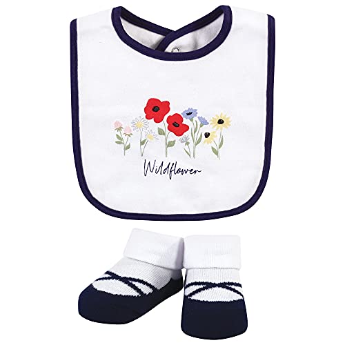 Image of Hudson Baby Unisex Baby Cotton Bib and Sock Set, Wildflower, One Size