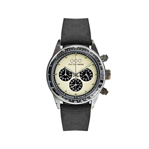 Montre homme chronographe quartz avec bracelet cuir véritable vieilli et cadran crème