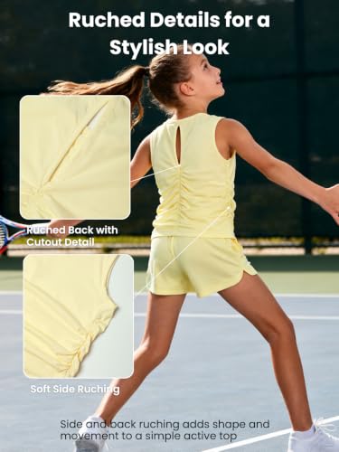 Image of WELAKEN Girls' Athletic Tank Top - Mesh Open Back Sleeveless Sports Shirt for Active Kids