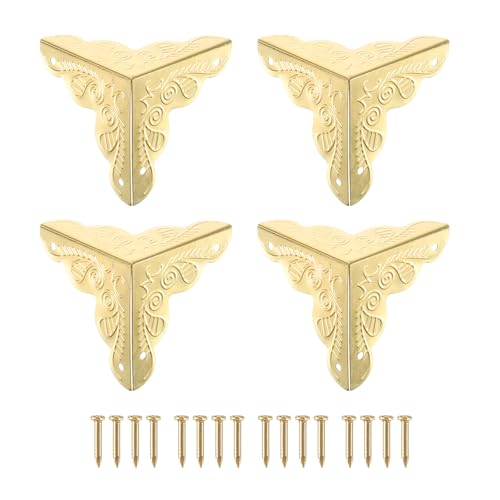 Image of uxcell 12 Pcs Box Edge Guard, 35mm Decorative Box Corner Cover, Corner Protector, Vintage Stair Dust Corners with Screws, Yellow