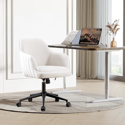 BERYTH Bürostuhl Homeoffice Samt Schminktischstuhl bis 136 kg Belastbar Ergonomischer Höhenverstellbar Drehstuhl 360° Drehbarer Schreibtischstuhl Leisen Rollen Studierzimmer Schlafzimmer Heimbüro Weiß