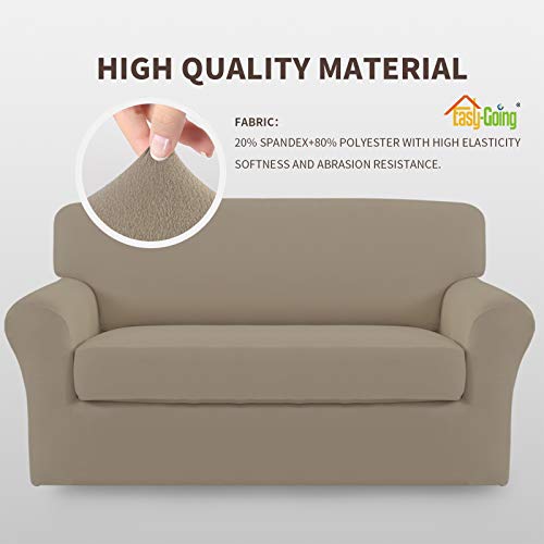 Image of Easy-Going 2 Pieces Stretch Loveseat Couch Sofa Slipcover Washable | Spandex Soft Fitted Sofa Couch Cover for Sofa Furniture Protector with Bottom Kids,Pet Dog Natural