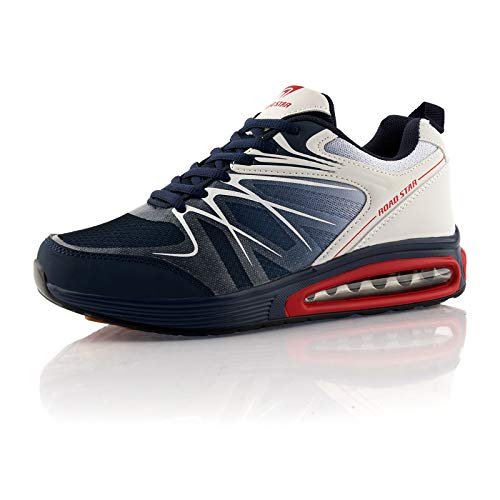 Fusskleidung® Damen Herren Sportschuhe Dämpfung Sneaker leichte Laufschuhe Dunkelblau Weiß EU 36