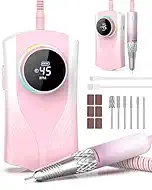 Nail Drill Professional 45000 RPM, Electric Nail File with LED Display & 45 Speeds, Rechargeable Nail Drill Kit for Acrylic Gel Nails, Manicure Pedicure at Home Salon (1800mAh-Pink)
