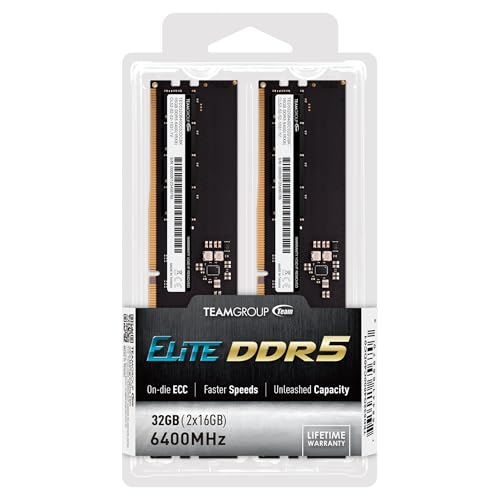 Image of TEAMGROUP Elite DDR5 32GB Kit (2x16GB) 6400MHz PC5-51200 CL52 Non-ECC Unbuffered UDIMM 288 Pin PC Computer Desktop Memory Module Ram Supports Intel & AMD TED532G6400C52DC01
