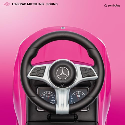 sun baby Rutschauto ab 1 Jahr Mercedes C-Class, Kinderfahrzeug für Jungen und Mädchen mit Audio-Lenkrad, Ablagefach, Kippschutz (Rosa) – Bild 7