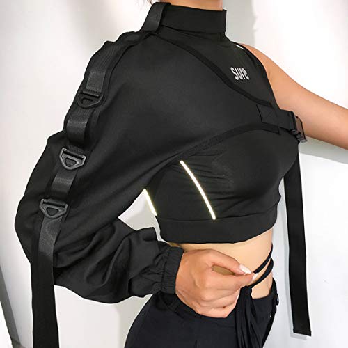 Women Sexy One Shoulder Adjustable Buckle Crop Tops - Reflective Festival Rave Form Fitting Shrugs4