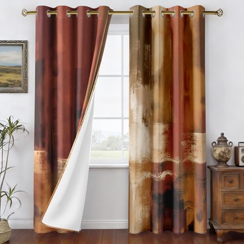 Image of Asuexpect Burnt Orange Curtains 2 Panels Abstract Rust Curtain Room Darkening Grommet Window Drapes Modern Decorative Window Treatments for Bedroom Living Room, 52x84 Inches