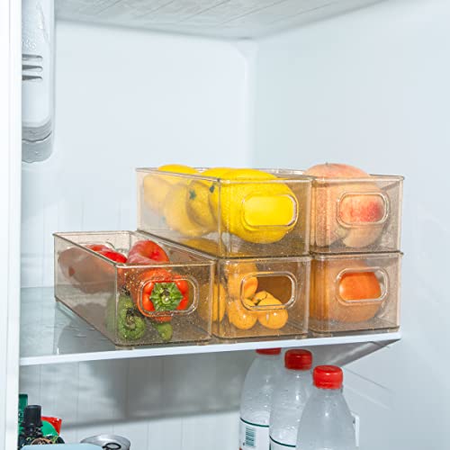 Bbg 8Pcs Gold Glitter Stackable Refrigerator Organizer Bins 10X 4 X 3 Inches，Plastic Food Storage Bins With Handle, Fridge Organizer Storage Containers For Pantry, Holds Canned Food, Snacks, Drinks #TOP3