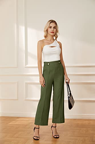 Grace Karin Women's Elastic Waist Business Casual Capris Palazzo Trousers Straight Leg Pants Cropped Slacks With Pocket Green Xl #TOP1