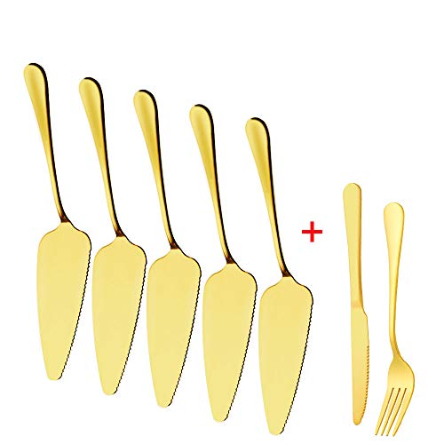 Pie Cake Server,Stainless Steel Cake Serving Set,5 Piece Cake Cutter,Pie/Cake/Pizza Shovel with Serrated