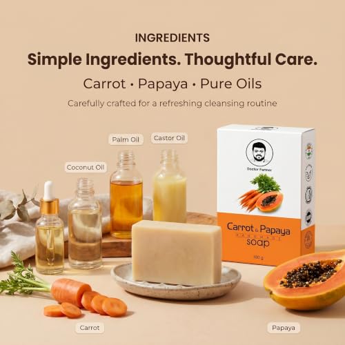 Image of Doctor Farmer Carrot & Papaya Handmade Bath Soap Pack of 4 | Natural Coconut Oil Moisturizing Soap for Skin Brightening | Daily Bath Soap for Soft & Healthy-Looking Skin | For Men & Women