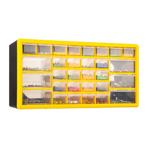 CraftGenes 30 Drawer Screw Storage Organiser Cabinet, Wall Mounted Small Parts Storage with Adjustable Dividers, Plastic Tool Drawer Unit for Garage, Workshop & Craft