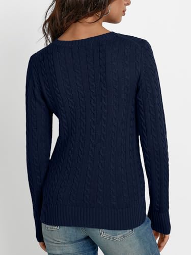 Image of LILLUSORY Women's Cable Knit V Neck Lightweight Soft Pullover Sweaters