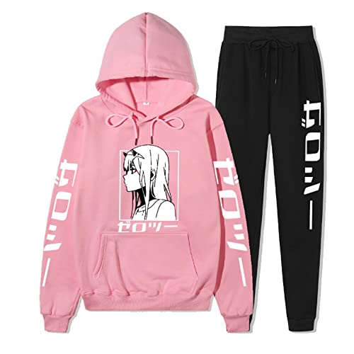 Babyhealthy FBAXM-FQ-03009-PINK-S Anime Darling In The Franxx Hoodie And Sweatpants Set Zero Two Hooded Pullover 2 Pieces Set Pink cover
