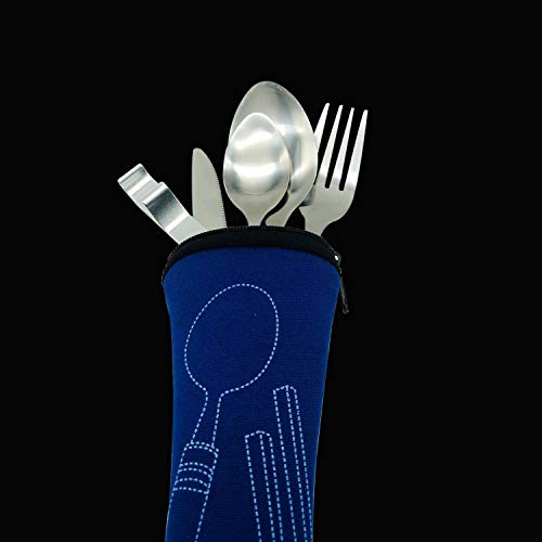 Camping Cutlery Set Stainless Steel Flatware Set with Knife, Fork, Spoon, ZKSM Tea Spoon, Bottle Opener Portable Utensils for Travel Camping Include Storage Bag(5 pcs) - Image 6