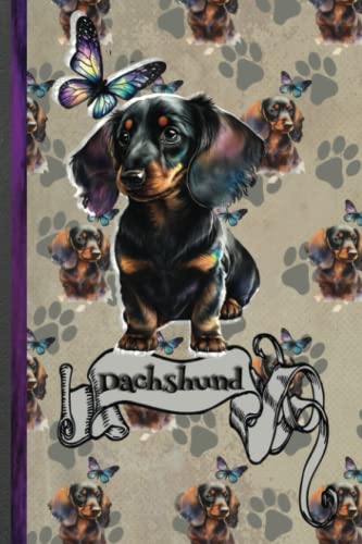 Dachshund & Butterfly Wide Ruled Lined Journal: Beautiful Aesthetic Cute Sausage Dog Breed 6x9 Notebook