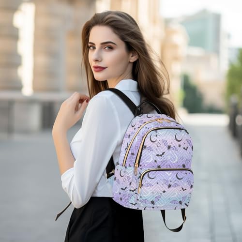 Image of Mini Backpack Purple Bat Moon Fashion Backpack Purse for Women,Handbag Shoulder Bag Casual Daypack, Ladies Gift for College Work (S)