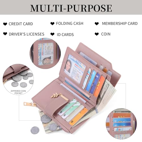 Image of SENDEFN Wallets for Women Leather RFID Blocking Credit Card Case Holder Purse Zipper Pocket with ID Window