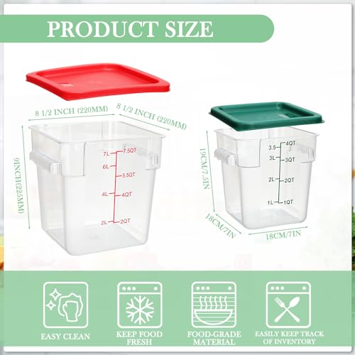 Image of Lallisa 4 Pcs 8qt & 4qt Clear Food Storage Containers with Lids Handles and Scales, Stackable Plastic Square Food Storage Containers for Dough Proofing Baking Kitchen Restaurant(Red, Green)