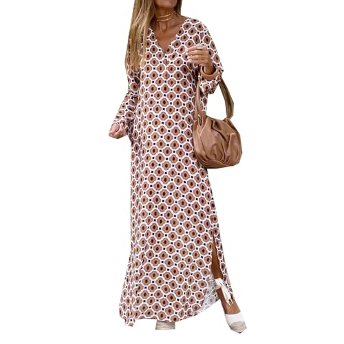 Robe imprimée col en V chic pour femme active adepte du style casual chic en automne